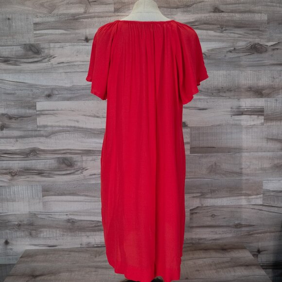Madewell Cherry Red Dress Lace Up V-neck Flutter Sleeve - Picture 5 of 6